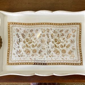 Georges Briard Persian Garden Gold Rectangular Divided Signed Bent Glass Tray